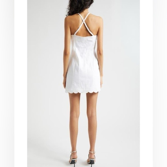 Cinq a Sept Hadley white denim seamed halter dress with scalloped hem - Picture 2 of 7